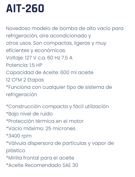 BARRETO BOMBA DE VACIO 1/2 HP 6CFM