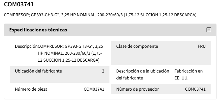 Compresor Reciprocante para R22 de 3.25 TR220/3/60 Rotalock - TRANE