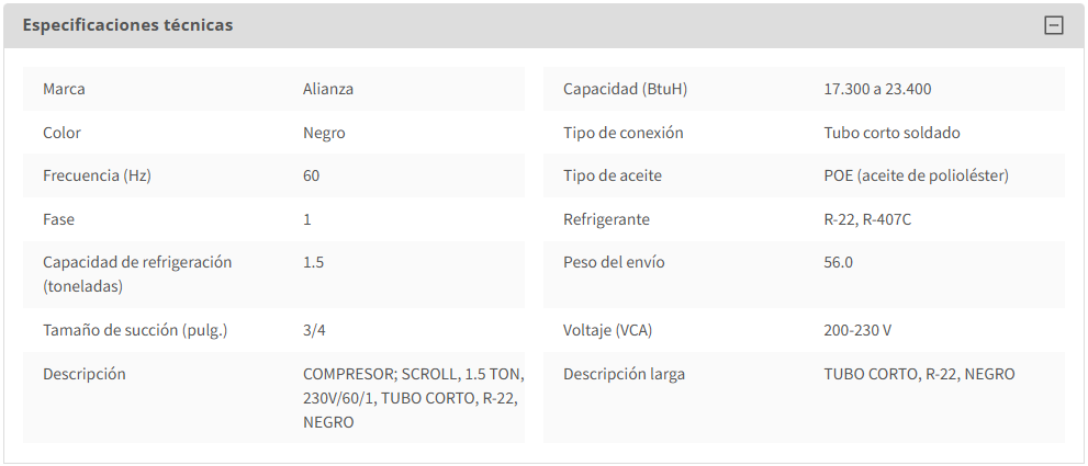 Compresor Hermético de 1.5 TOn Monofásico - TRANE